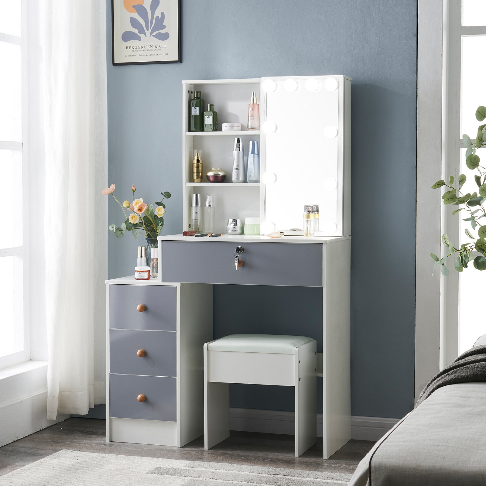 Latitude Run® Vanity Desk with Mirror and Drawers, Makeup